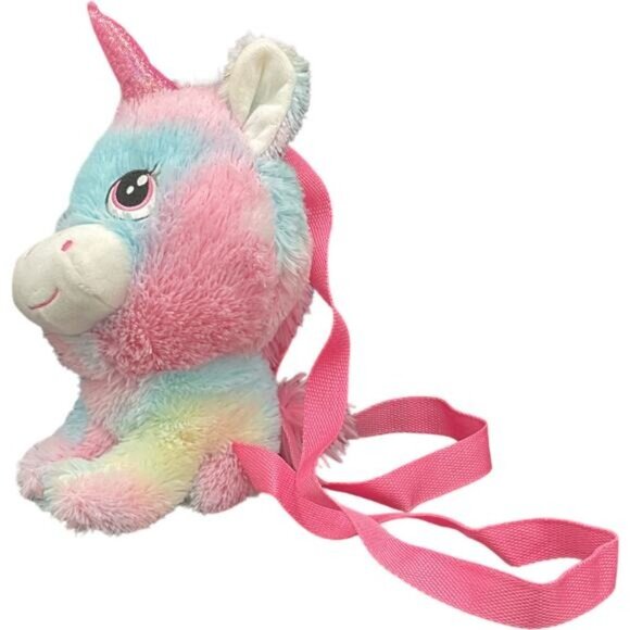 Plush Unicorn Backpack With Adjustable Straps Cotton Candy Colors Polyester - Picture 6 of 8